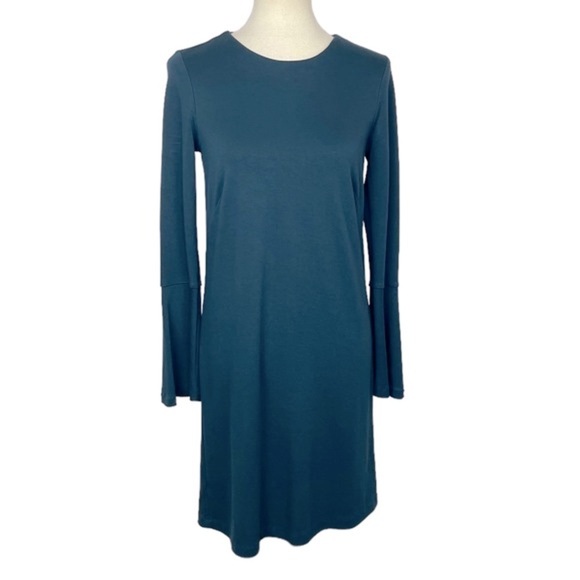 Loft Dress Women Extra Small Teal Blue Green Long Sleeve Jersey Knit Rayon Blend - Picture 1 of 9